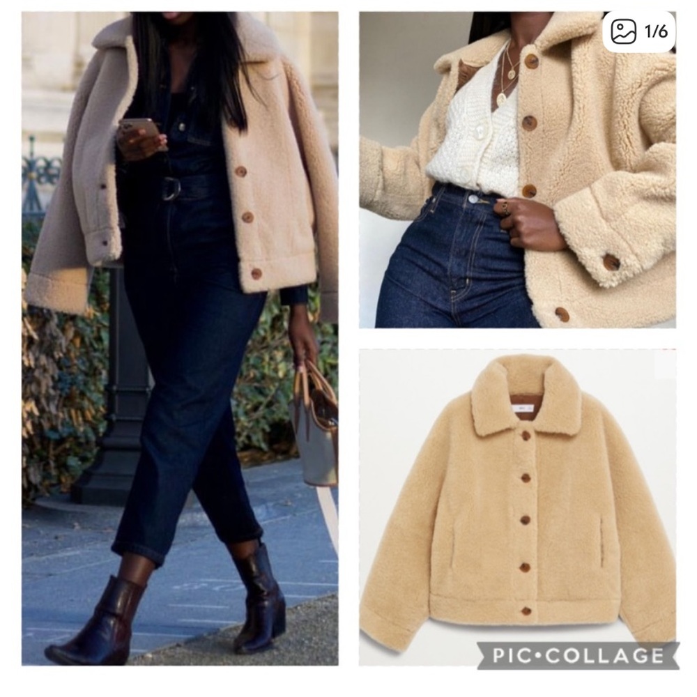MANGO faux shearling oversized lapel collar jacket